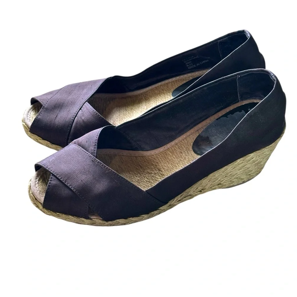 Lauren Ralph Lauren | Deep Brown | Shantung (Silk) Espadrille Wedge | Size 7.5 B